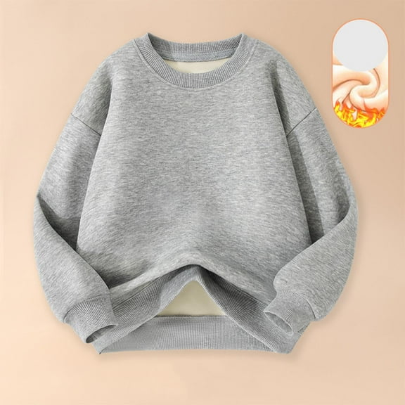 YUSIM Boys Cotton Sweatshirt Fleece Lined- Pullover Long Sleeve Warm Casual Kids Fall Winter Tops Gray Size 8