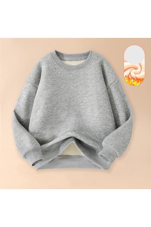Boys Cotton Sweatshirt Fleece Lined- Warm Casual Pullover Long Sleeve Kids Fall Winter Tops Gray Size 4
