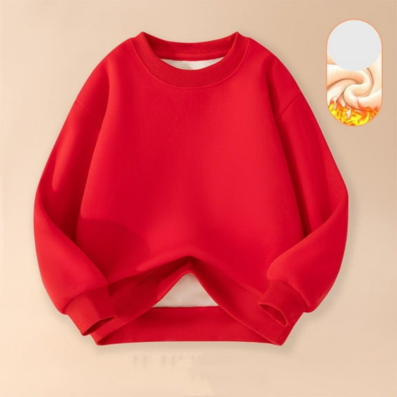 YUSIM Boys Cotton Sweatshirt Fleece Lined- Warm Pullover Long Sleeve Casual Kids Fall Winter Tops Red Size 8