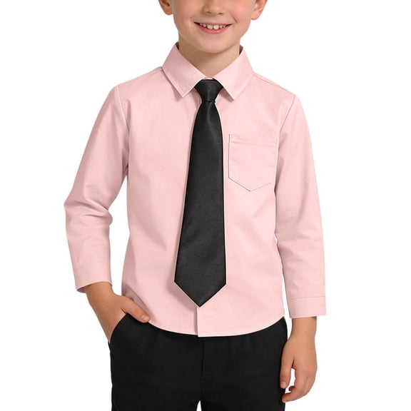 YUSIM Boys Dress Shirts With Tie- Long Sleeve Slim Fit Button Down Kids Formal Shirts Pink Size 12
