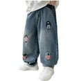 thumbnail image 1 of YUSIM Boys Embroidered Jeans- Wide Leg Casual Elastic Waist Baggy Denim Pants Light Blue Size 5-14, 1 of 5