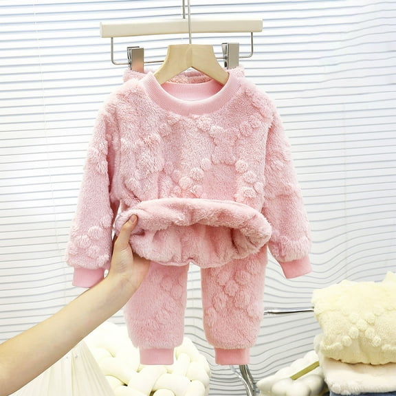 YUSIM Boys Fleece Pajama Sets- Cute Warm Long Sleeve Casual Pullover Tops and Pants Kids Winter Clothes Pink Size 4 T