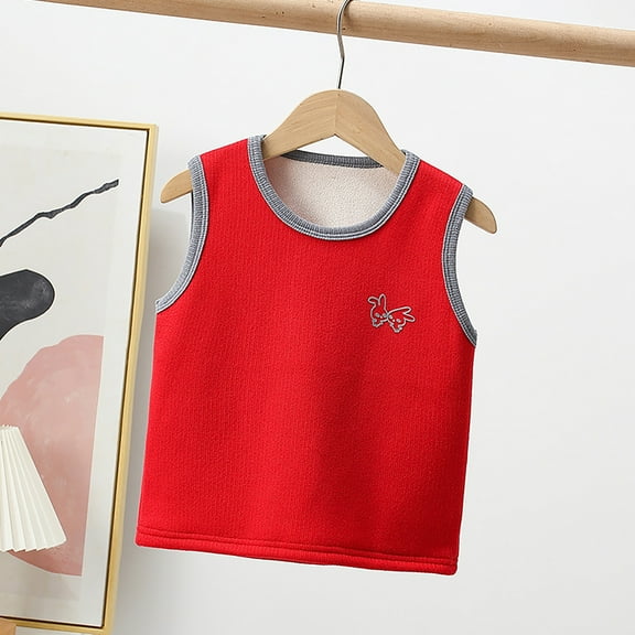 YUSIM Boys Fleece Tank Tops- Casual Fall Winter Cute Soft Kids Thermal Undershirts Red Size 14