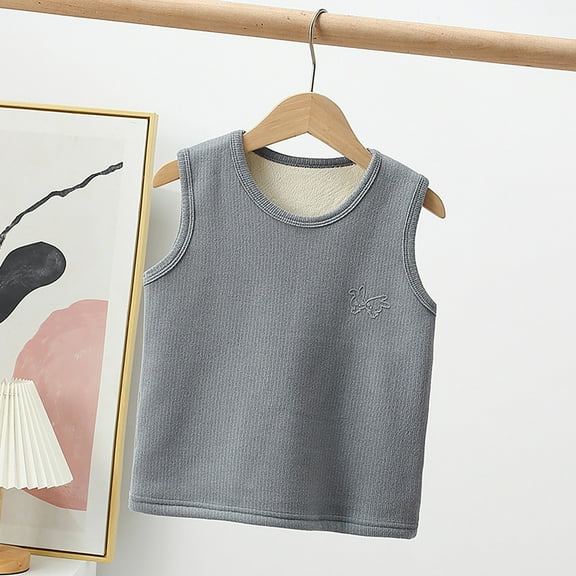 YUSIM Boys Fleece Tank Tops- Casual Fall Winter Soft Cute Kids Thermal Undershirts Gray Size 10