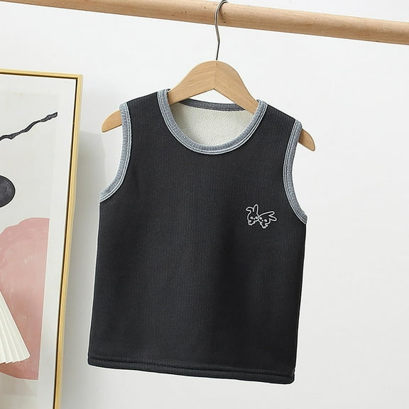 YUSIM Boys Fleece Tank Tops- Soft Casual Fall Winter Cute Kids Thermal Undershirts Black Size 6