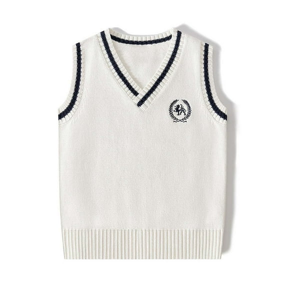 YUSIM Boys Sweater Vest- Sleeveless V-Neck Casual Soft Kids Fall Winter School Uniform White Size 6