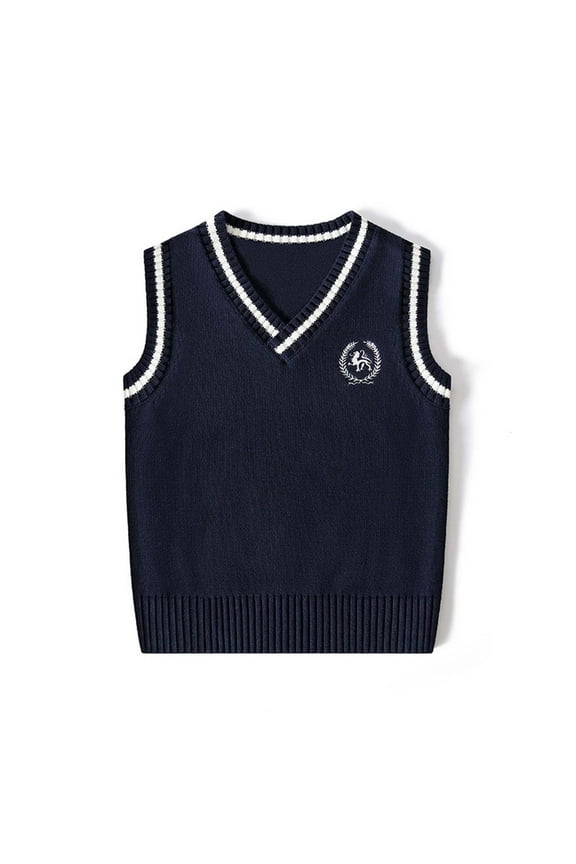 Boys Sweater Vest- Soft Casual Sleeveless V-Neck Kids Fall Winter School Uniform Navy Size 6