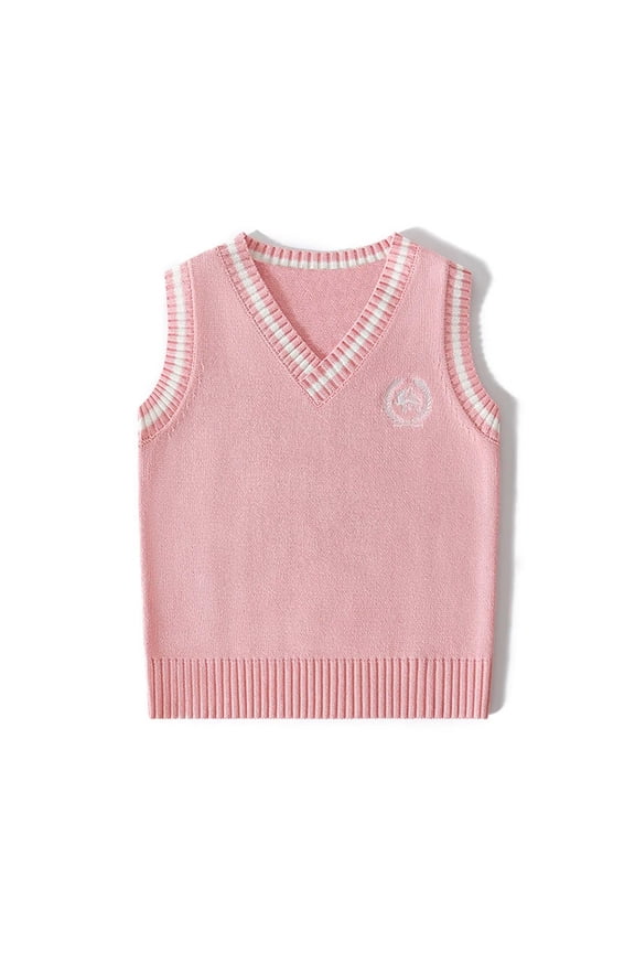 Boys Sweater Vest- Soft Sleeveless V-Neck Casual Kids Fall Winter School Uniform Pink Size 5