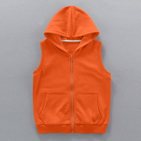 YUSIM Boys Vest with Hood- Zipper Casual Cotton Sleeveless Kids Fall Jackets Orange Size 9-10 T