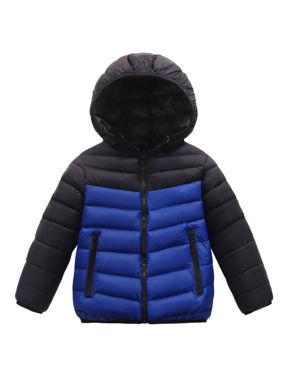 Boys Winter Coats with Hood- Midweight Casual Warm Zip Up Quilted Jackets Blue Size 10