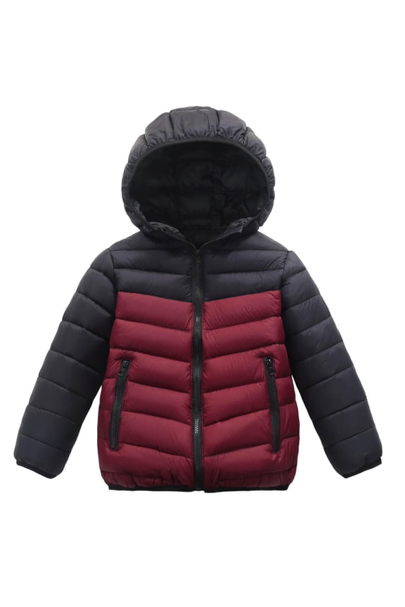 Boys Winter Coats with Hood- Zip Up Casual Midweight Warm Quilted Jackets Wine Size 8