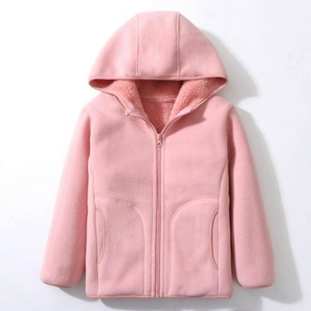 YUSIM Girls Fleece Jackets with Hood- Zip Up Casual Midweight Warm Kids Thick Winter Coats Pink Size 4-16