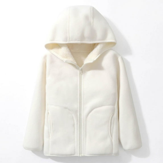 YUSIM Girls Fleece Jackets with Hood- Zip Up Midweight Casual Warm Kids Thick Winter Coats Beige Size 10