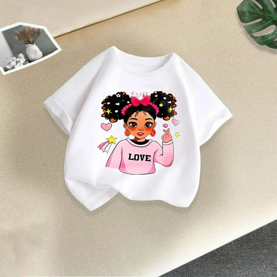 YUSIM Girls Graphic Cotton T Shirts- Casual Short Sleeve Crewneck Cute Kids Summer Tops White Size 7-8T