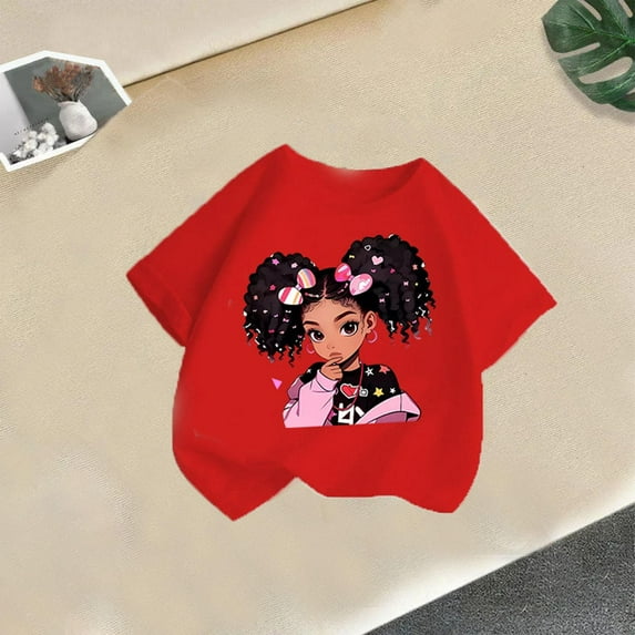 YUSIM Girls Graphic Cotton T Shirts- Crewneck Casual Short Sleeve Cute Kids Summer Tops Red Size 5-6T
