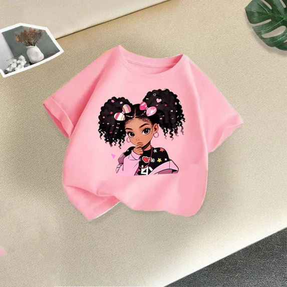YUSIM Girls Graphic Cotton T Shirts- Cute Casual Short Sleeve Crewneck Kids Summer Tops Pink Size 10-12T