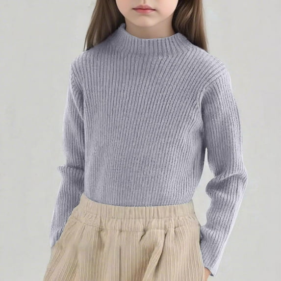 YUSIM Girls Turtleneck Sweaters- Knit Casual Long Sleeve Warm Pullover Kids Fall Winter Clothes Gray Size 3 T