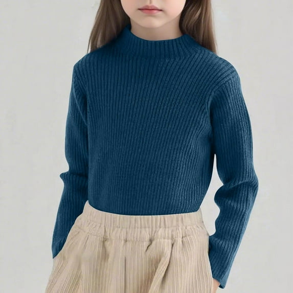 YUSIM Girls Turtleneck Sweaters- Long Sleeve Warm Pullover Casual Knit Kids Fall Winter Clothes Blue Size 10
