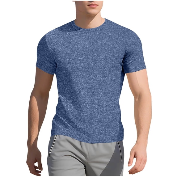 YUSIM Mens Athletic Shirts- Quick Dry Slim Fit Short Sleeve Gym Workout Shirts Light Blue Size M