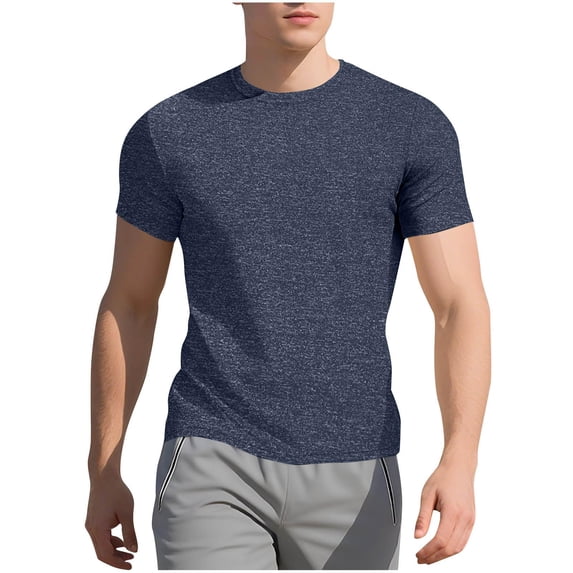 YUSIM Mens Athletic Shirts- Quick Dry Slim Fit Short Sleeve Gym Workout Shirts Navy Size XL