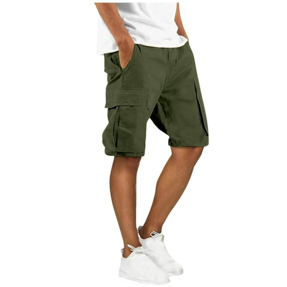 YUSIM Mens Cargo Shorts with Drawstring- Relaxed Fit Casual Elastic Waist Stretch Work Shorts Army Green Size XL
