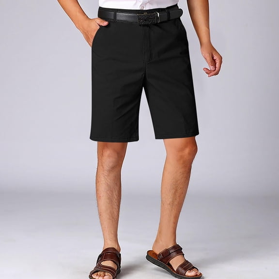 YUSIM Mens Chino Shorts with Pockets- Cotton Casual Summer Flat Front Shorts Black Size 33