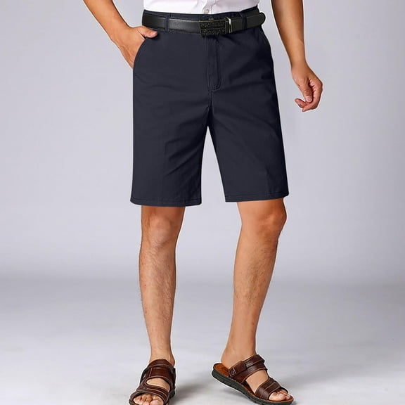 YUSIM Mens Chino Shorts with Pockets- Cotton Casual Summer Flat Front Shorts Navy Size 30