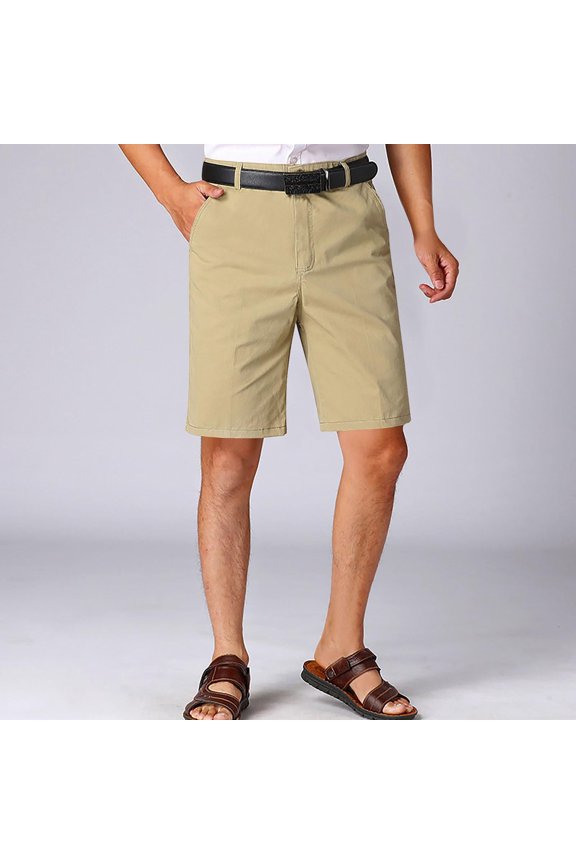 Mens Chino Shorts with Pockets- Summer Casual Cotton Flat Front Shorts Khaki Size 38