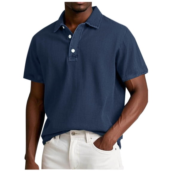 YUSIM Mens Faux Denim Polo Shirts- Casual Short Sleeve Slim Fit Summer Golf Shirts Navy Size 3XL