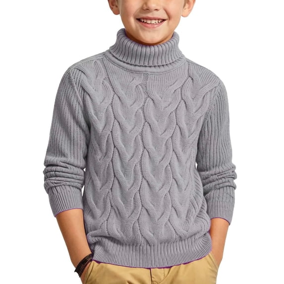 YUSIM Toddler Boys Cable Knit Sweaters- Long Sleeve Turtleneck Warm Casual Kids Fall Winter Sweater Gray Size 2-6 T