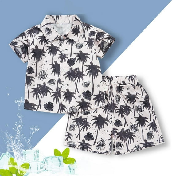 YUSIM Toddler Boys Hawaii Shirts and Shorts Outfit Sets- Casual Short Sleeve Summer Button Down Beach Vacation Clothes Pink Size 2 T