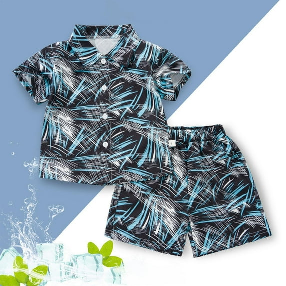 YUSIM Toddler Boys Hawaii Shirts and Shorts Outfit Sets- Casual Summer Short Sleeve Button Down Beach Vacation Clothes Blue Size 5 T