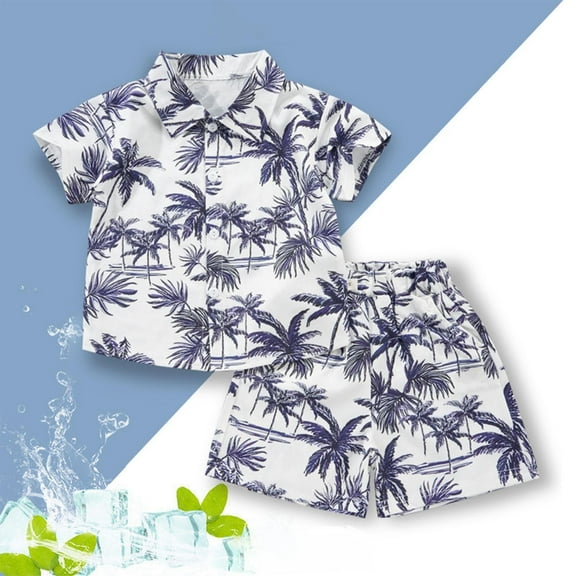 YUSIM Toddler Boys Hawaii Shirts and Shorts Outfit Sets- Short Sleeve Summer Button Down Casual Beach Vacation Clothes Green Size 5 T