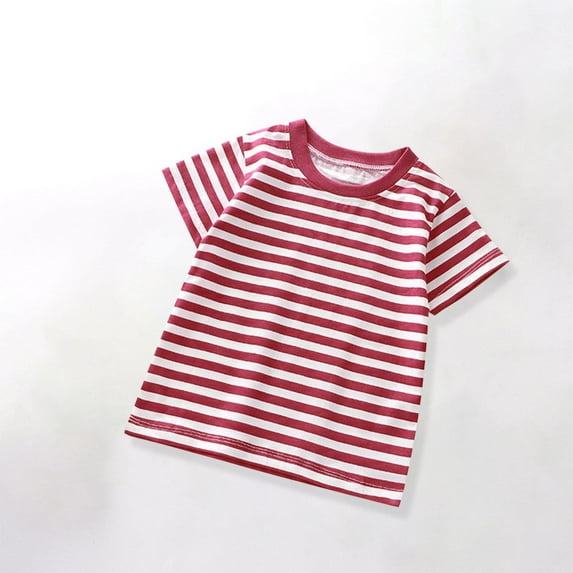 YUSIM Toddler Boys Striped T Shirts- Short Sleeve Crewneck Casual Soft Kids Cotton Tees Hot Pink Size 5T