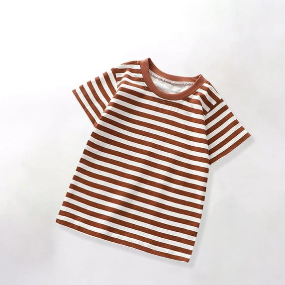 YUSIM Toddler Boys Striped T Shirts- Short Sleeve Soft Casual Crewneck Kids Cotton Tees Brown Size 6T