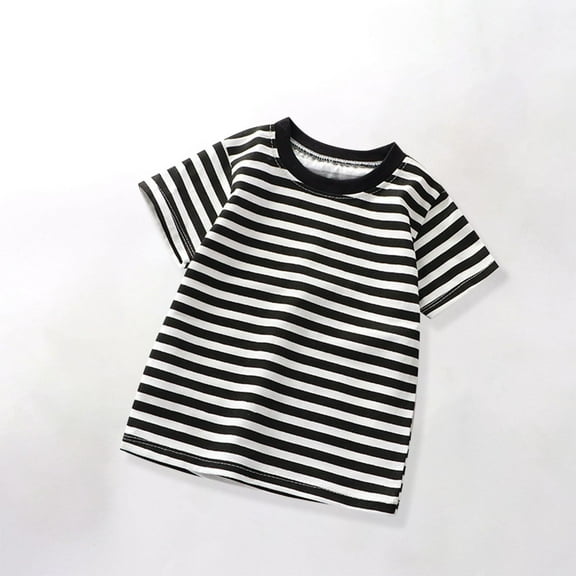 YUSIM Toddler Boys Striped T Shirts- Soft Crewneck Short Sleeve Casual Kids Cotton Tees Black Size 2-8T