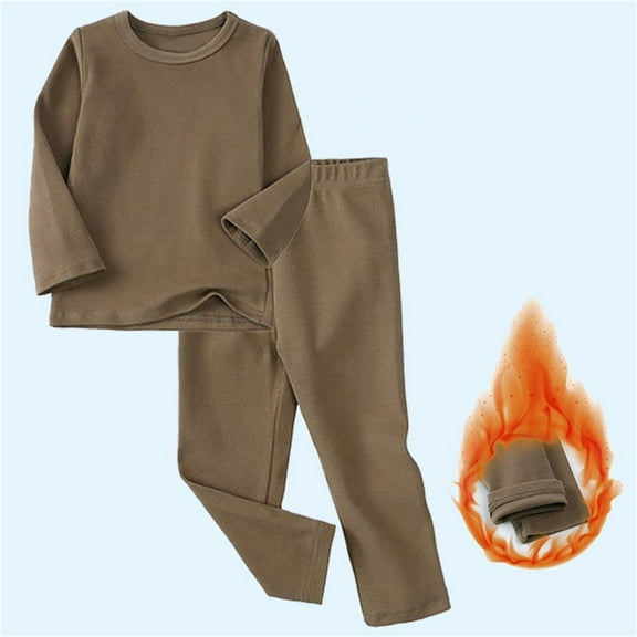 YUSIM Toddler Boys Thermal Underwear Sets 2 PC- Cotton Soft Long Sleeve Warm Kids Winter Clothes Layer Pajamas Brown Size 1-8 T