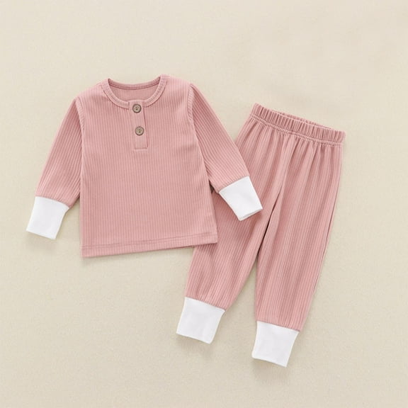 YUSIM Toddler Girls Cotton Outfits Set- Long Sleeve Casual Soft Shirts and Pants Fall Clothes Pink Size 6 Months-4T