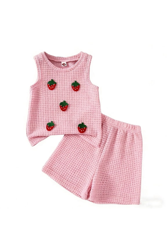 Toddler Girls Embroidered Outfit Sets- Cute Soft Casual Tank Tops and Shorts Kids Summer Clothes Pink Size 5 T