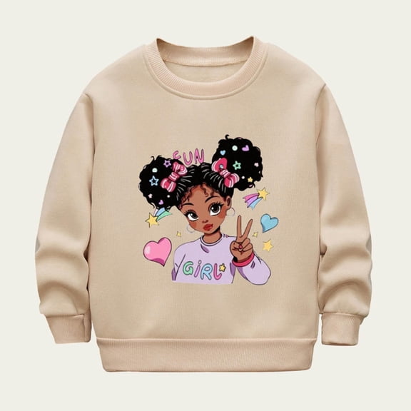 YUSIM Toddler Girls Fleece Graphic Sweatshirts- Cute Fashion Long Sleeve Casual Fall Winter Tops Khaki Size 6T