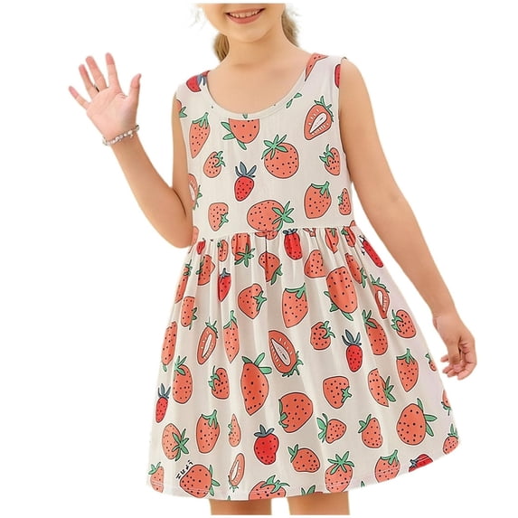 YUSIM Toddler Girls Floral Dresses- Cute Sleeveless Flowy Casual Summer Shirt Dress Red Size 3 T