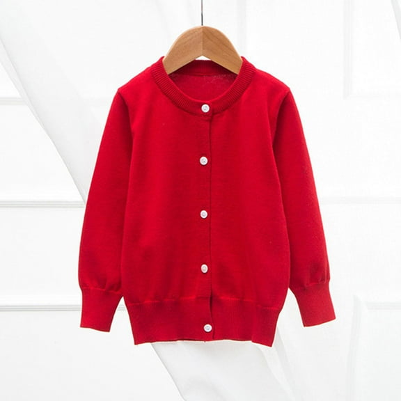 YUSIM Toddler Girls Knit Cardigan Sweaters- Long Sleeve Button Down Warm Casual Kids Clothes Red Size 4 T