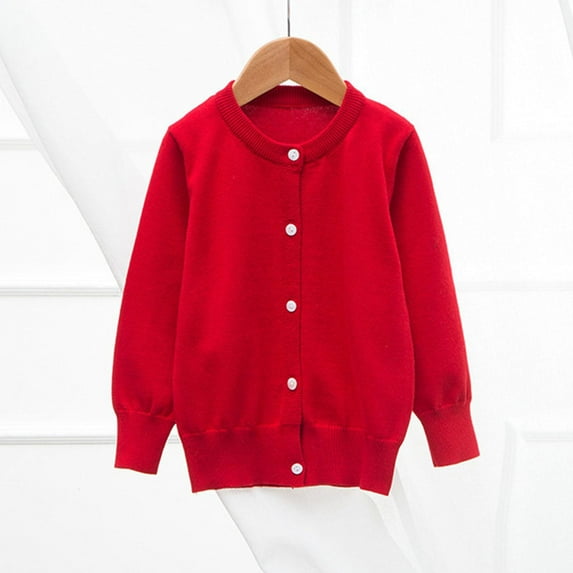 YUSIM Toddler Girls Knit Cardigan Sweaters- Warm Long Sleeve Casual Button Down Kids Clothes Red Size 5 T