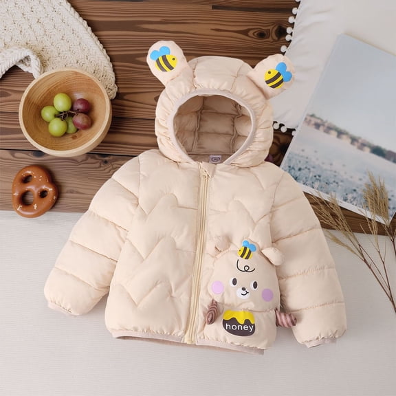 YUSIM Toddler Girls Quilted Jacket with Hood- Cute Warm Fashion Full Zip Winter Coats Beige Size 5 T