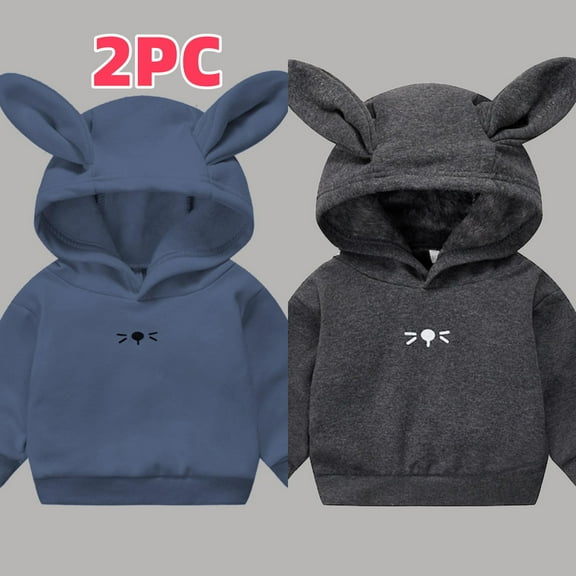 YUSIM Toddler Girls Rabbit Hoodies 2 PC- Soft Long Sleeve Cute Cotton Pullover Sweatshirt Blue Size 4 T