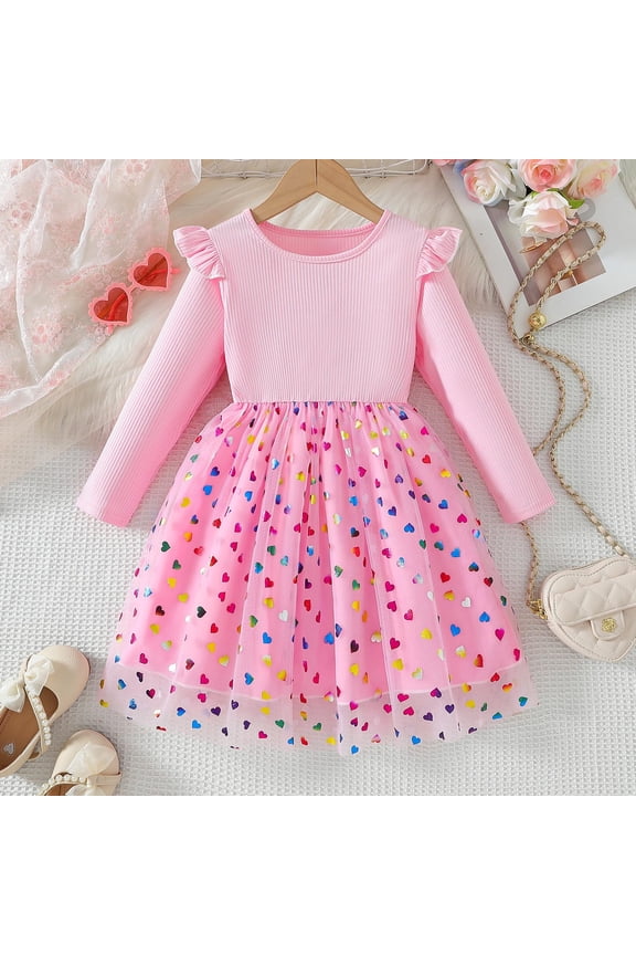Toddler Girls Tutu Dresses- Mesh Long Sleeve Cute Casual Princess Dress Pink Size 2-6 T