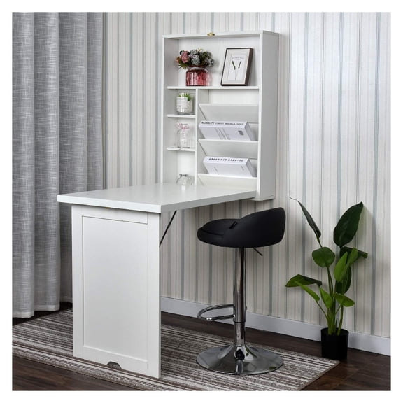 YUSING Wall Mounted Table, Fold Out Convertible Desk Multi-Function Computer Desk Writing Desk Home Office Wood Wall Floating Desk with Large Storage Area