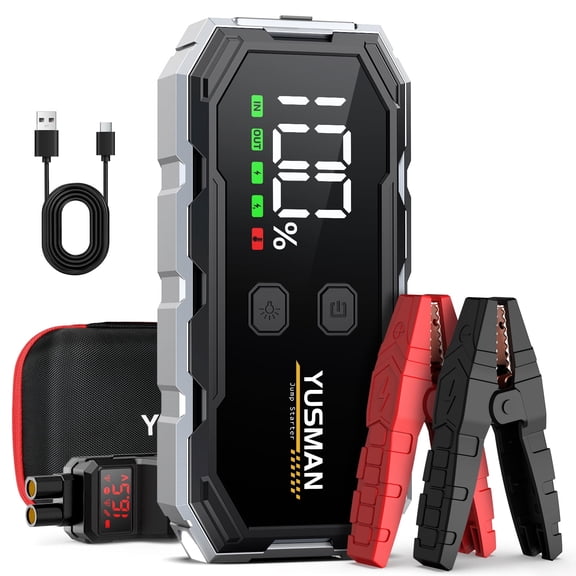 YUSMAN Car Jump Starter, 4000A 12V Jump Battery Pack (8.0 Gas/6.0L Diesel), Portable Jump Starter with Display, Smart Jumper Cables, Quick Charge 3.0, LED Light Emergency