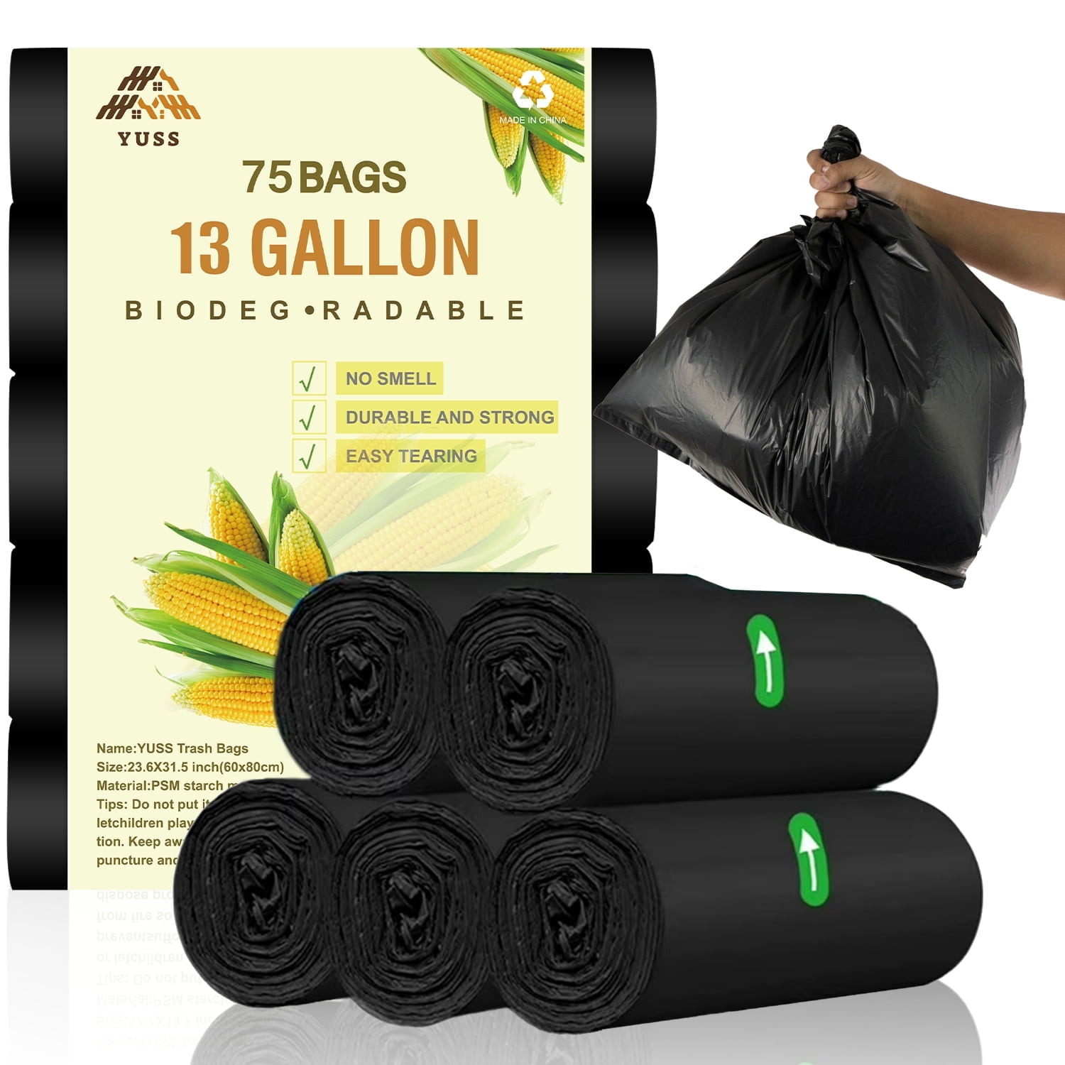 YUSS 13 Gallon Small Trash Bags 75 Count Bathroom Garbage Bags 10L,Black - Walmart.com