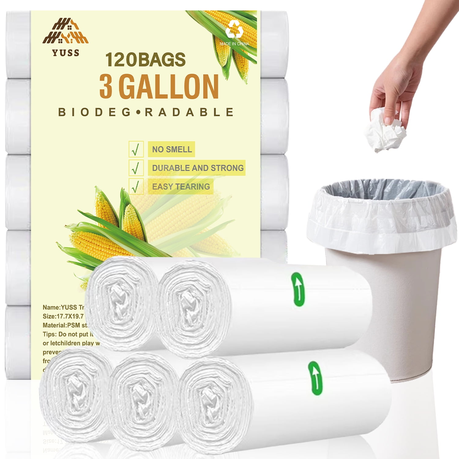 YUSS 2.6 Gallon Small Trash Bags 120 Count Bathroom Garbage Bags 10L ...